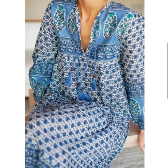 Emerson Fry India Collection Indigo Heirloom Maxi Dress S - Picture 4 of 15